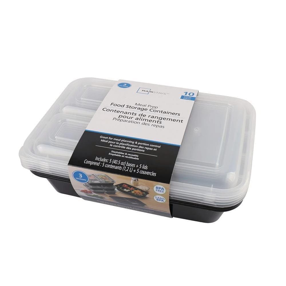 Contenants de rangement pour aliments Préparation des repas Conteneur diviseur 5PK 1.2L