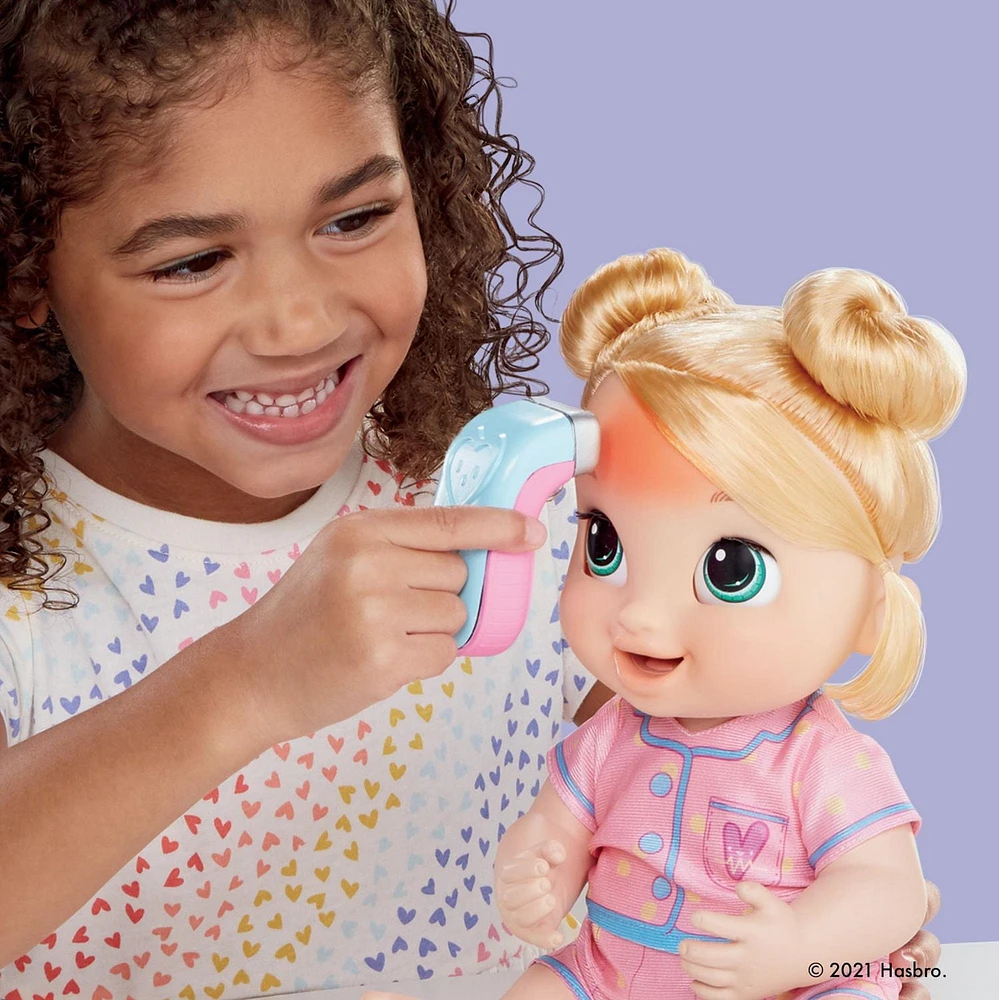 Baby Alive poupée Lulu Achoo, poupée interactive de 30 cm avec sons, lumières, mouvements et accessoires, cheveux blonds, enfants, dès 3 ans