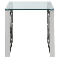 Table d'appoint contemporaine en acier inoxydable et verre – argent