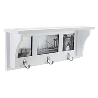 Kiera Grace Riley Wall Shelf and Picture Collage With Three Hooks, 18.75"L x 4"D X 7"H, White