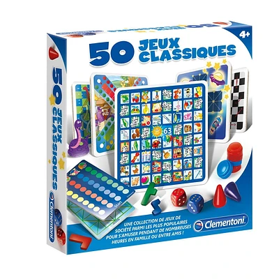 Clementoni - 50 Jeux Classiques - Collection de Jeux Traditionels Pour Toute la Famille - Avec Plateaux et Dés - À partir de 4 Ans - 2 à 8 Joueurs - Français