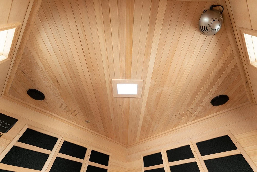 Sauna infrarouge lointain Blisspod pour 4 à 5 personnes, pruche de qualité supérieure, faible EMF, 12 radiateurs, coin, spacieux.