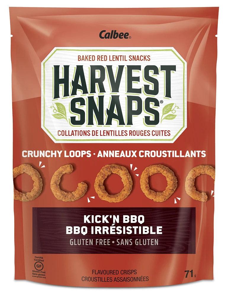 Harvest Snaps Crunchy Loops Kick’n Barbecue 71g, Harvest Snaps Crunchy Loops Baked Red Lentil Snacks, Kick'N BBQ, Gluten Free