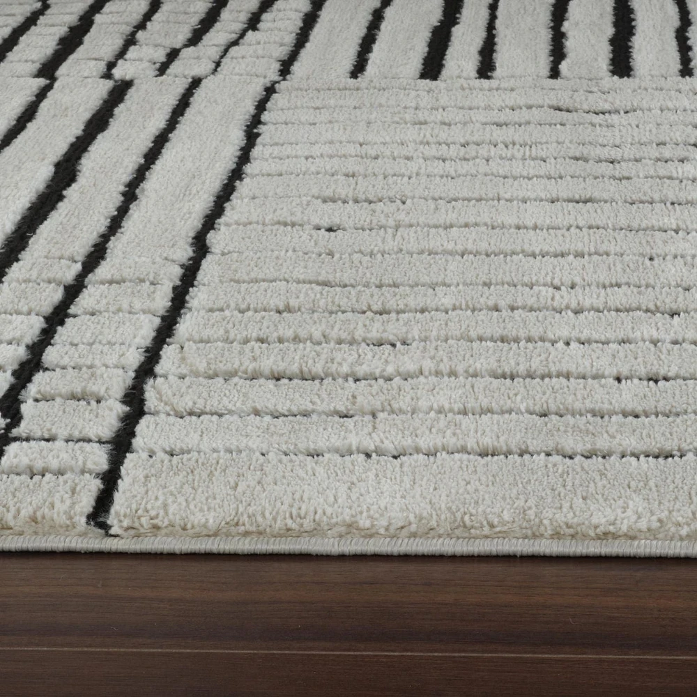 Tapis d'interieur abstrait Rug Branch Domus, crème noir, moderne - Salon, chambre, salle a manger et cuisine