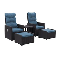 CorLiving Lake Front Ensemble de 5 fauteuils inclinables et repose-pieds en résine tressée antirouille