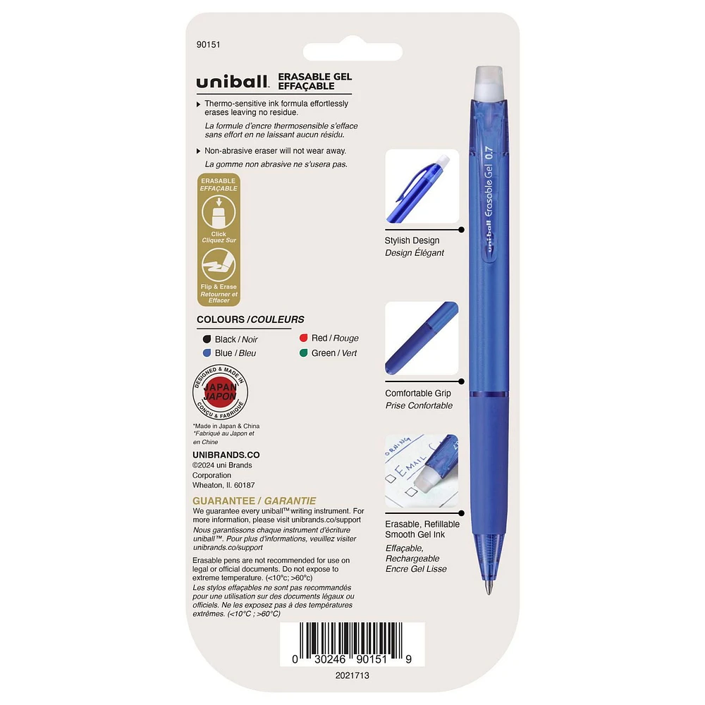uniball™ Erasable Gel Retractable Pens, Medium Point (0.7mm), Business Colours, 4 Pack, Erasable Gel Pens