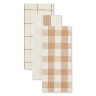 FRAÎCHE Spring Taupe Gingham Kitchen Towels, 3 Pack, One Size