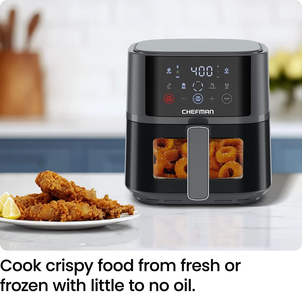 Chefman TurboFry Touch 4L (4-Qt) Easy-View Air Fryer w/ 4 Cooking Presets and 235°C (450°F) Hi-Fry Button - Grey, New