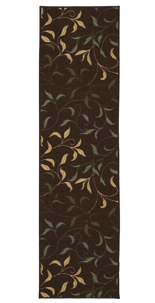Tapis de couloir contemporain à motif de feuilles et à sous-couche en caoutchouc de la collection Ottohome