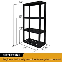 Hyper Tough Plastic Shelves Garage Storage Shelving Unit 4-Tier 56"H x 14"D x 30"W Pack of 4 Black-400 lbs Total Capacity
