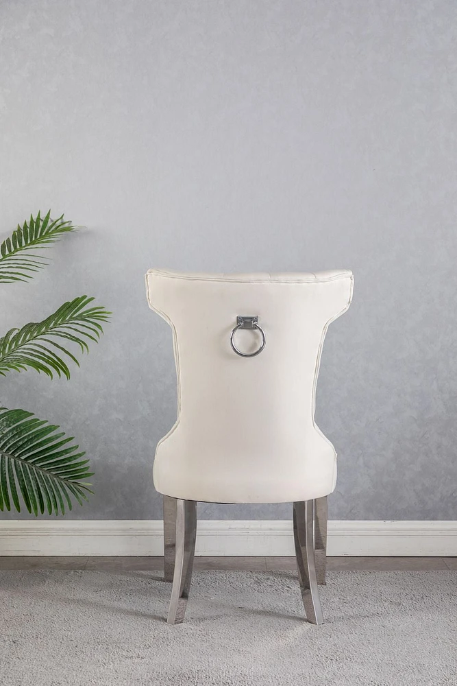 CHAISES D'APPOINT EN TISSU DE COULEUR BEIGE ORICA K-LIVING AVEC PIEDS ET POIGNÉE ARRIÈRE CHROMÉS (2 CHAISES PAR BOÎTE)