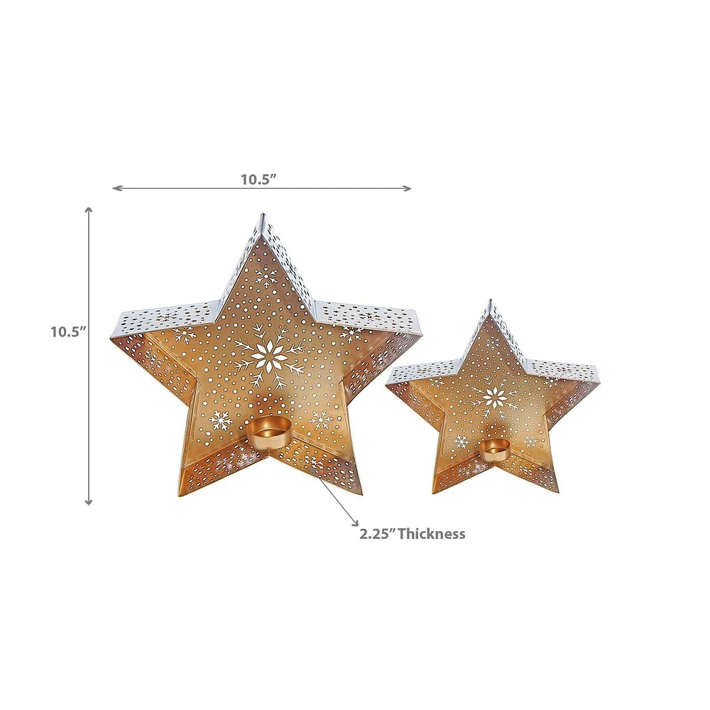 Photophore Étoile Blanche Découpée En Métal, Lot De 2