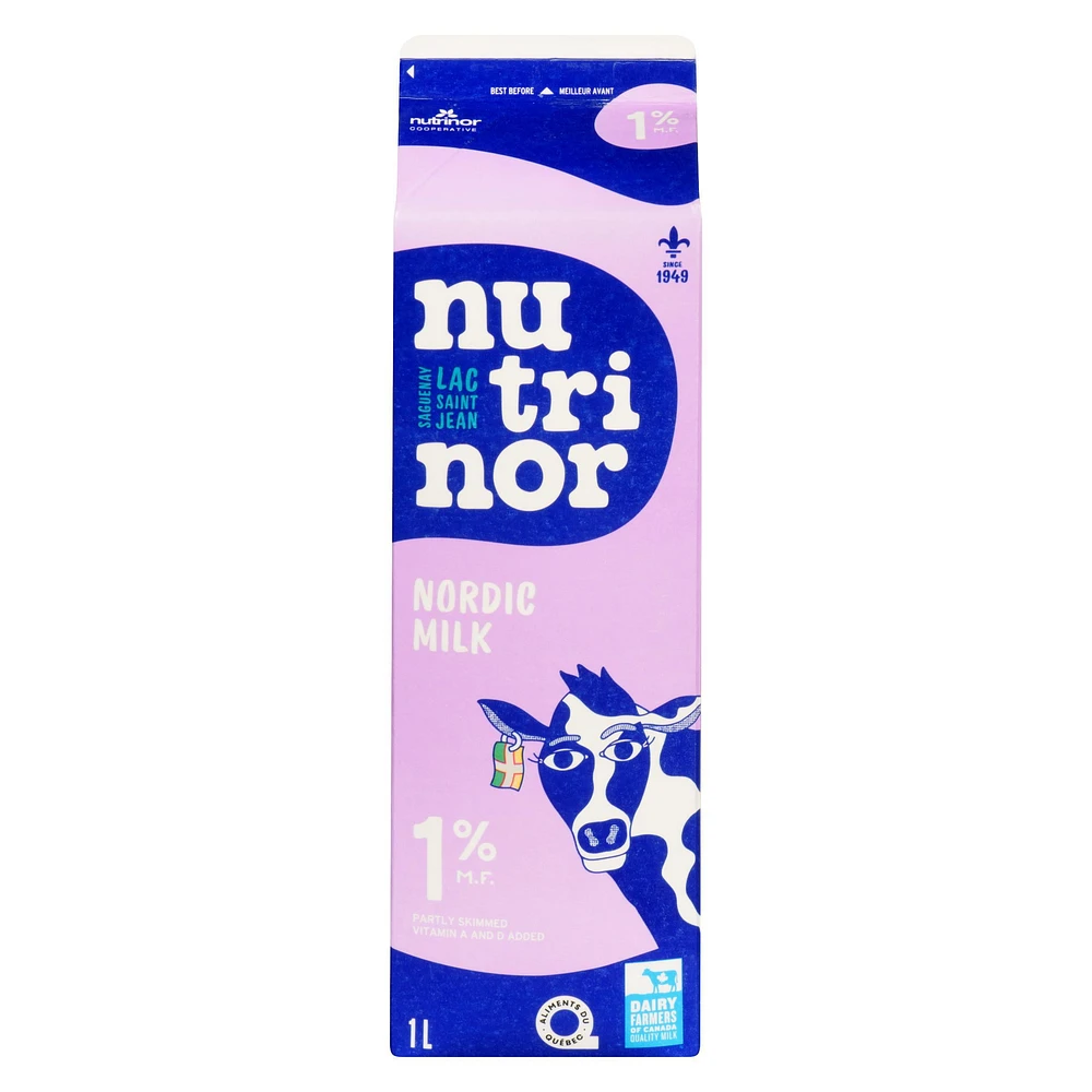 1L Milk 1% carton Nutrinor, 1L partly skimmed