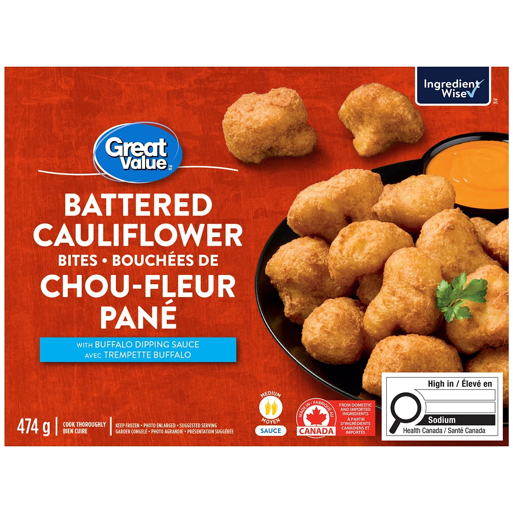 Great Value Battered Cauliflower Bites with Buffalo Dipping Sauce, 474 g