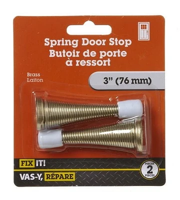 Butoir de porte à ressort 3-1/8 po laiton 2 pièces Les butoirs de porte à ressorts aident à prévenir les dommages causés au mur lorsqu'une porte s'ouvre. La conception du ressort permet une flexibilité avec la porte.