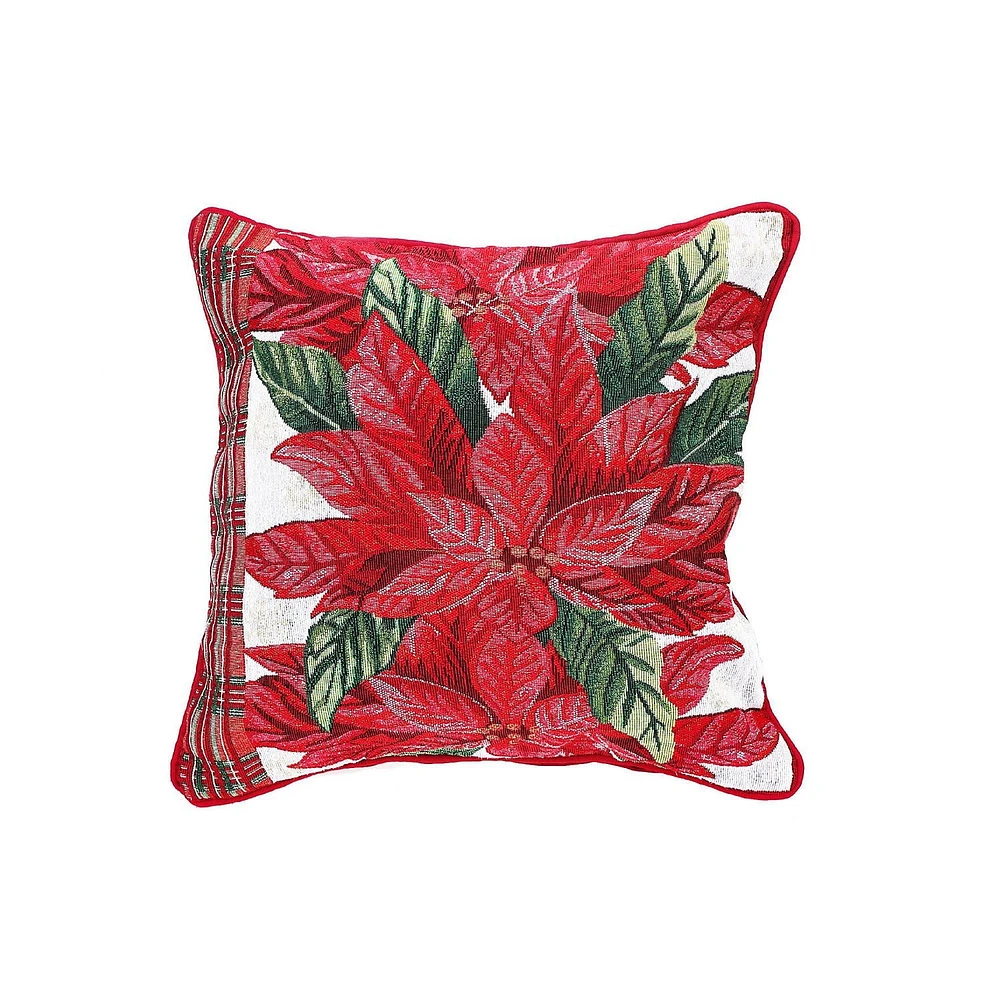 Christmas Tapestry Cushion Poinsettia Plaid 18X18 - Ensemble De 2