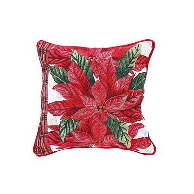 Christmas Tapestry Cushion Poinsettia Plaid 18X18 - Ensemble De 2