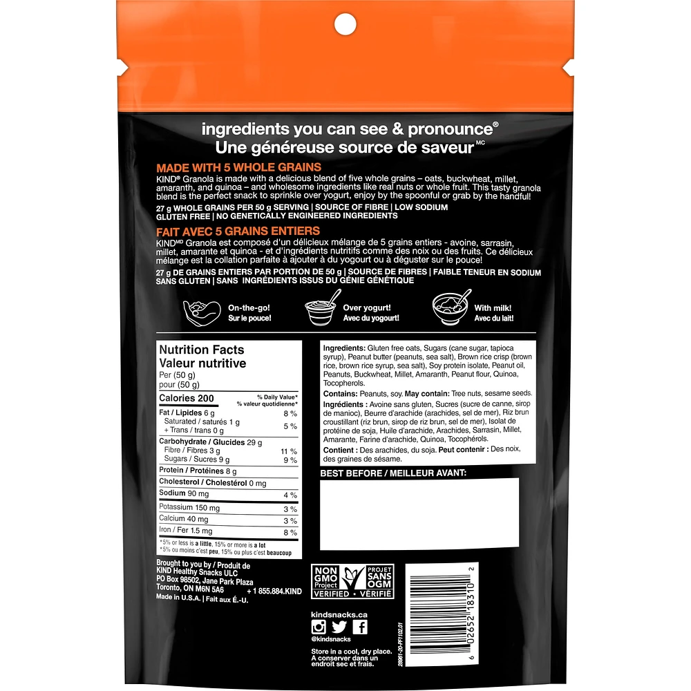 KIND Granola Grains entiers et beurre d'arachide, sac de 312 g 312g