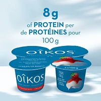 Oikos Greek Yogurt, Strawberry Flavour, Fruit on the Bottom, 2% M.F., 4 x 100 g