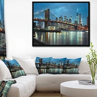 Design Art Brooklyn Bridge And Skyscrapers Framed Canvas Art Print