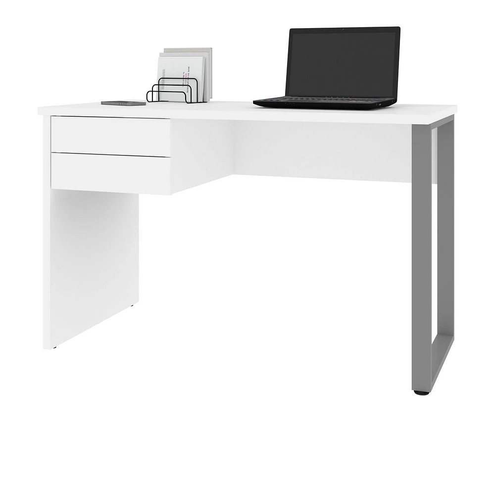 Petite table de bureau 48L avec Patte de Métal en U Solay de Bestar, blanc clair