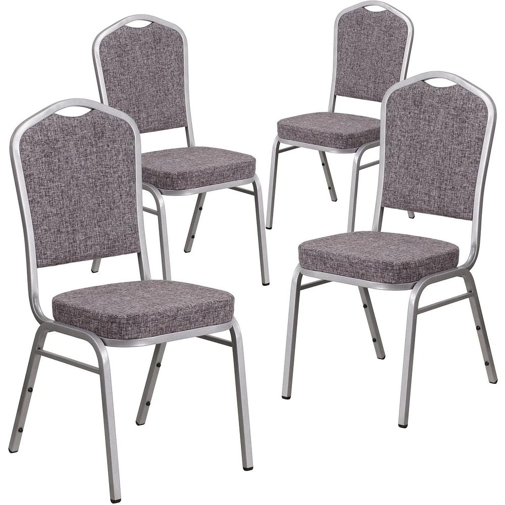 Lot de 4 pièces - Chaise de banquet empilable de la série HERCULES avec dossier couronne en tissu à chevrons - Cadre argenté