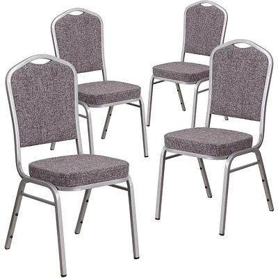 Lot de 4 pièces - Chaise de banquet empilable de la série HERCULES avec dossier couronne en tissu à chevrons - Cadre argenté