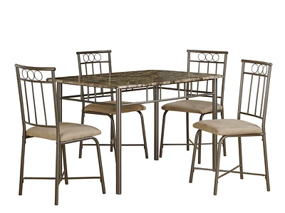 Monarch Specialties Ensemble De Table À Manger, 5pcs Ensemble, Petit, 48" Rectangulaire, Faux Marbre, Cuisine, Métal, Stratifié, D'aspect Marbre Brun, Contemporain, Moderne