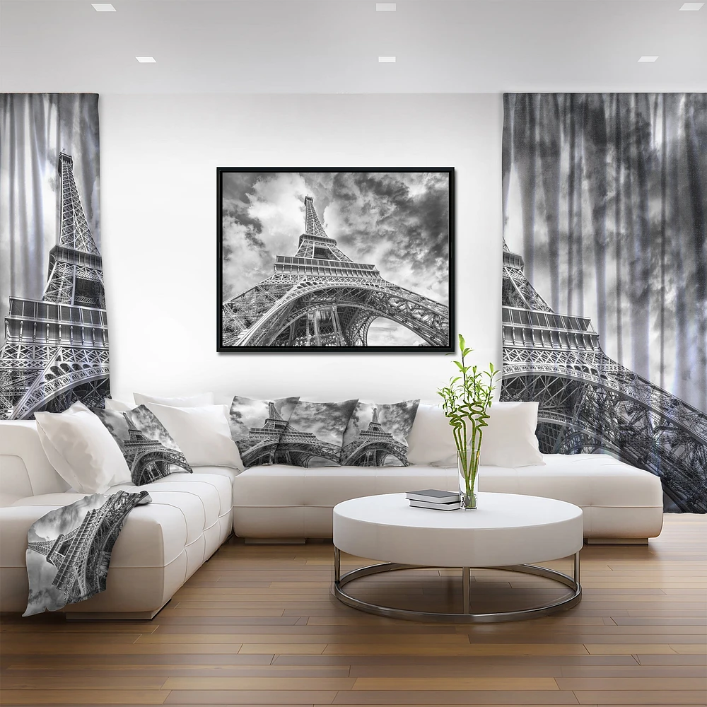 Design Art Black And White View of Paris Paris Eiffel Tower Framed Canvas Art Print