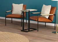 Safdie & Co. Table d'Appoint en Forme de C, Plateau Taupe et Base en Métal Noir
