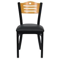 Lot de 2 pièces - Chaise de restaurant de la série HERCULES en métal noir avec dossier à lattes - dossier en bois naturel et siège en vinyle noir