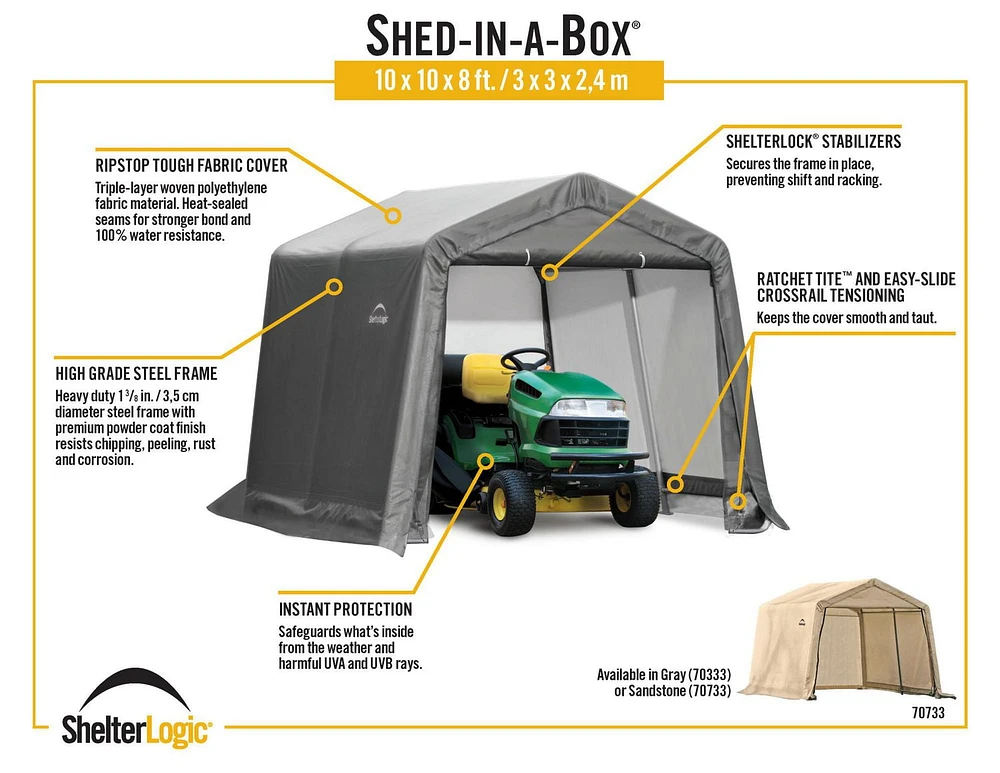 Shed-in-a-Box 10 pi (larg.) x 10 pi (prof.) x 10 pi (haut.) - Abri pointu - gris