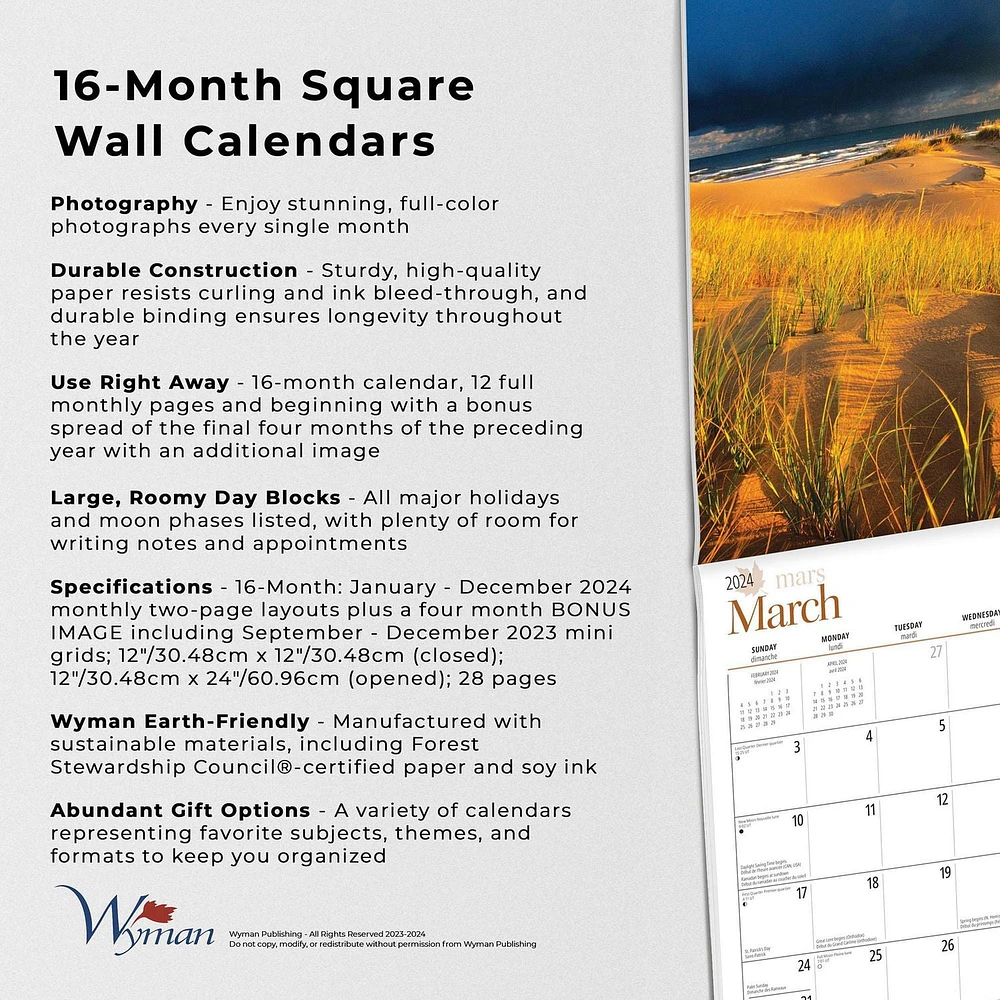 Wyman Publishing L'Île-du-Prince-Édouard 2024 30.48x60.96 CM Mur Carré Calendrier, 9781525611629