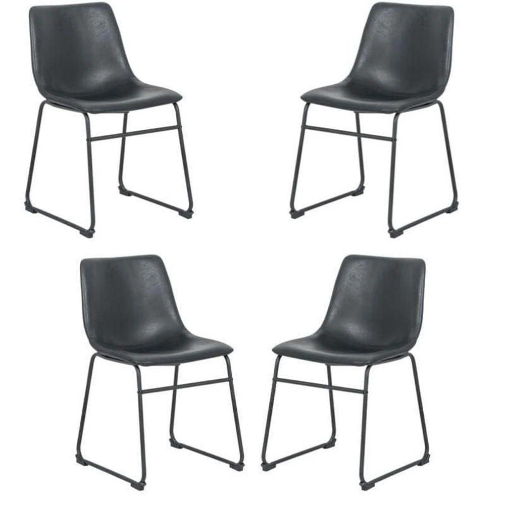 Modern Ani Armless Dining Chairs in Black PU Leather – Upholstered, Sleek Mid-Century Design, Sturdy Build Set of 4
