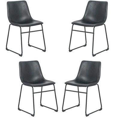 Modern Ani Armless Dining Chairs in Black PU Leather – Upholstered, Sleek Mid-Century Design, Sturdy Build Set of 4