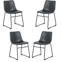 Modern Ani Armless Dining Chairs in Black PU Leather – Upholstered, Sleek Mid-Century Design, Sturdy Build Set of 4