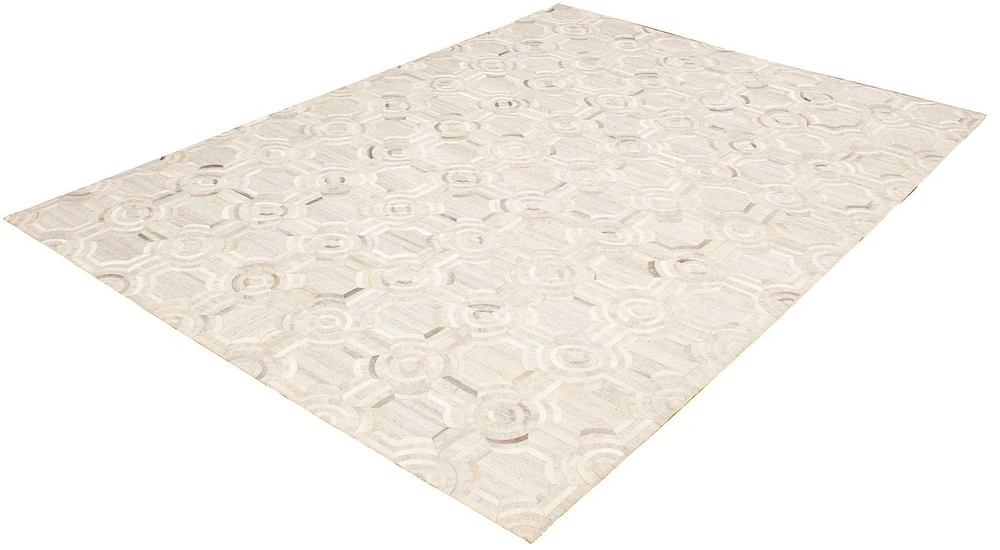 ECARPETGALLERY 9'1" x 12'9" Contemporary Cowhide Patchwork Handmade Area Rug for Living Room, Dining Room and Bedroom in Grey