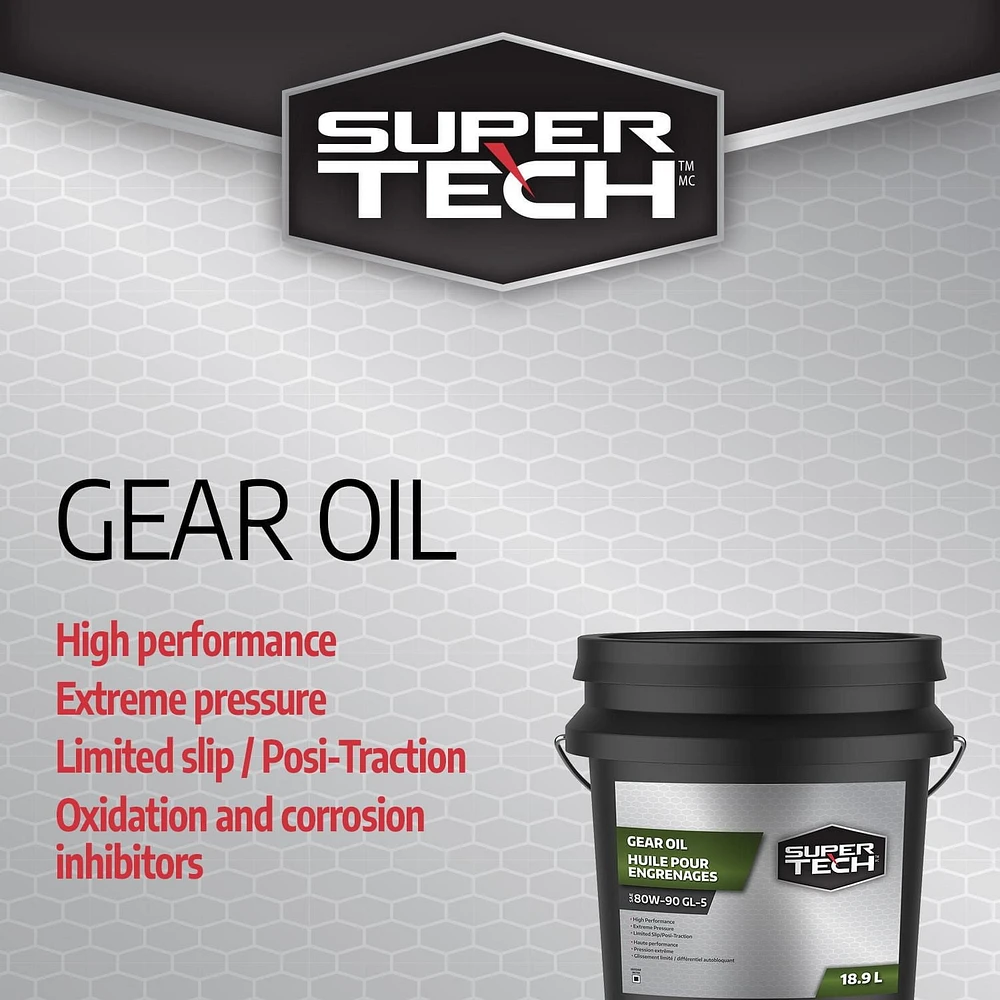 SuperTech Huile pour engrenages SAE 80W-90 GL-5, seau, 18.9L Application haute performance et extrême pression