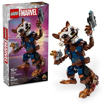 LEGO Marvel Rocket & Baby Groot Minifigure, Guardians of the Galaxy Inspired Marvel Toy for Kids, Buildable Marvel Action Figure for Play and Display, Gift for Boys and Girls Ages 10 and Up, 76282, Includes 566 Pieces, Ages 10+