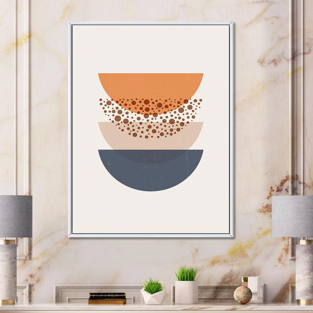 Designart Géométrie abstraite du soleil et de la lune en bleu et orange ART MURAL À CADRE FLOTTÉ