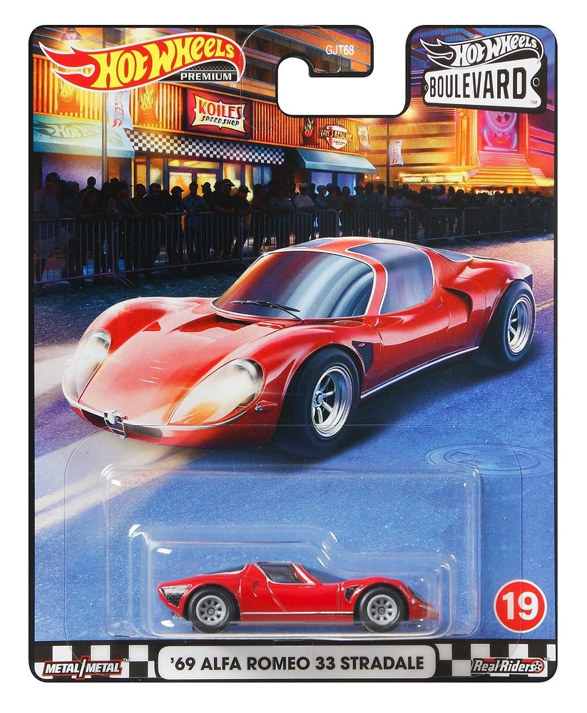 Hot Wheels Boulevard 69 Alfa Romeo 33 Strad Véhicule en Métal moulé sous pression à l’échelle 1:64 Métallique pneus Real Rider