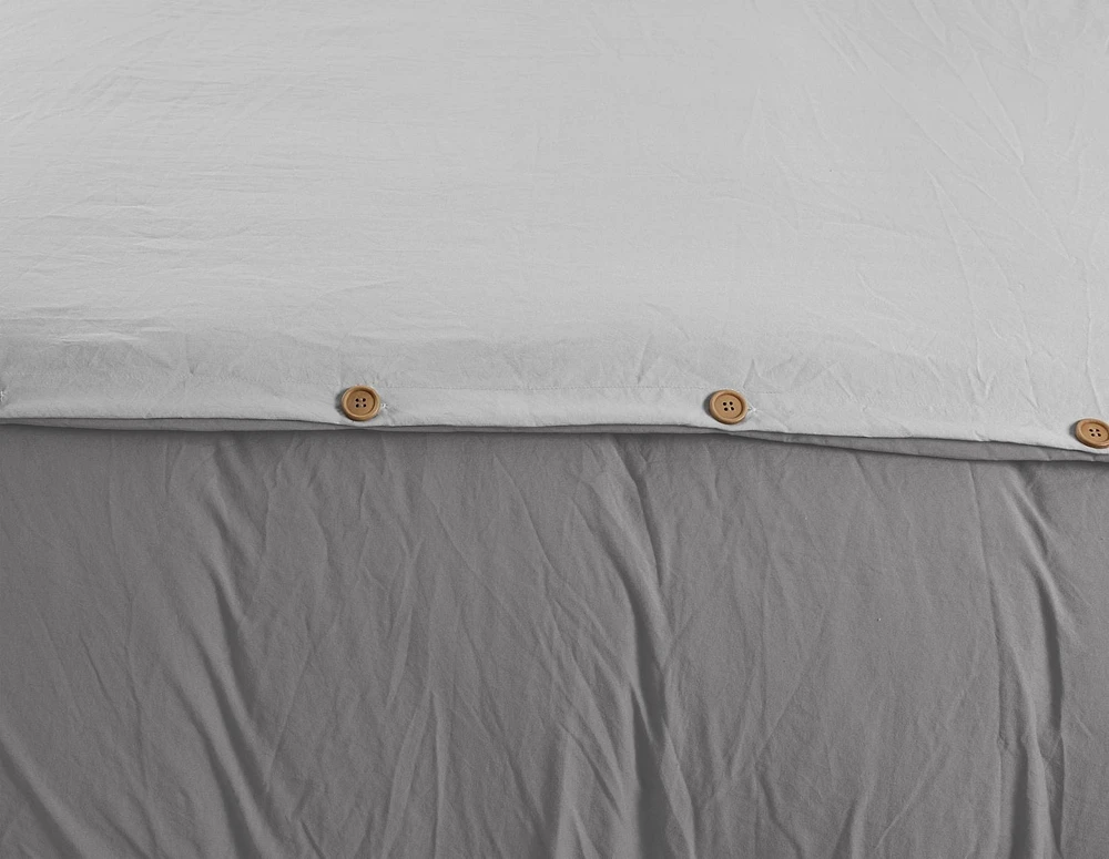 Reversible Natural Crinkle Fabric Ultra Soft Solid Duvet Cover Set - Beautiful Button Closure