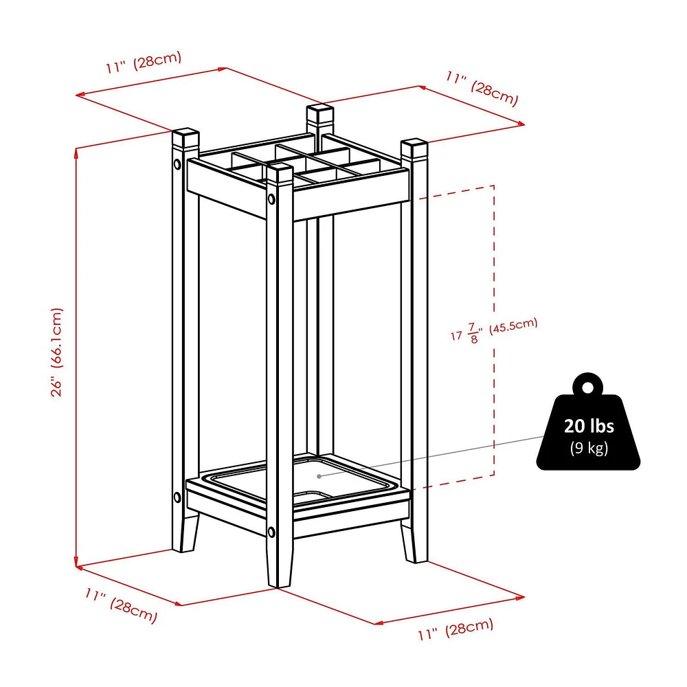 Winsome Jana Umbrella Stand with Metal Tray, Espresso- 92411
