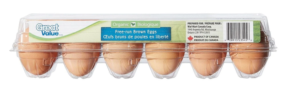 Great Value gros oeufs bruns biologiques de poules en liberte compte de 12
