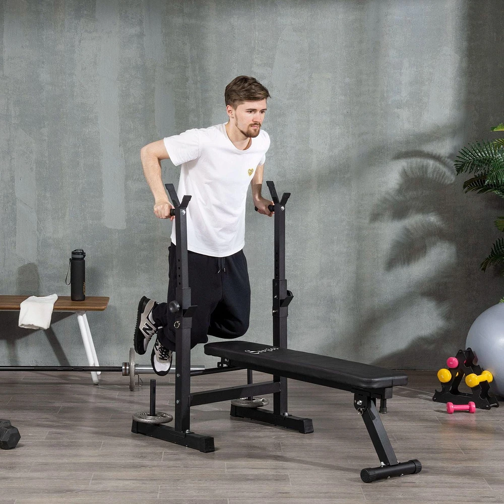 Soozier Adjustable Weight Bench Foldable with Barbell Rack and Dip Station