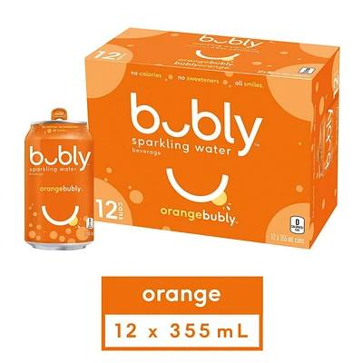 bubly orange sparkling water beverage, 355mL Cans, 12 Pack, 12x355mL