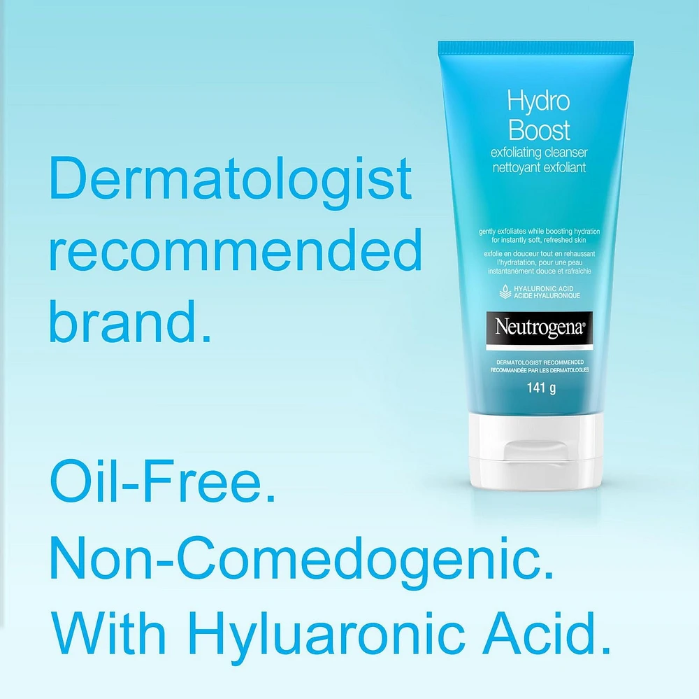 Nettoyant exfoliant Neutrogena Hydro Boost pour le visage - Acide hyaluronique et AAH - Gel crème nettoyant pour le visage - Non comédogène 141 g