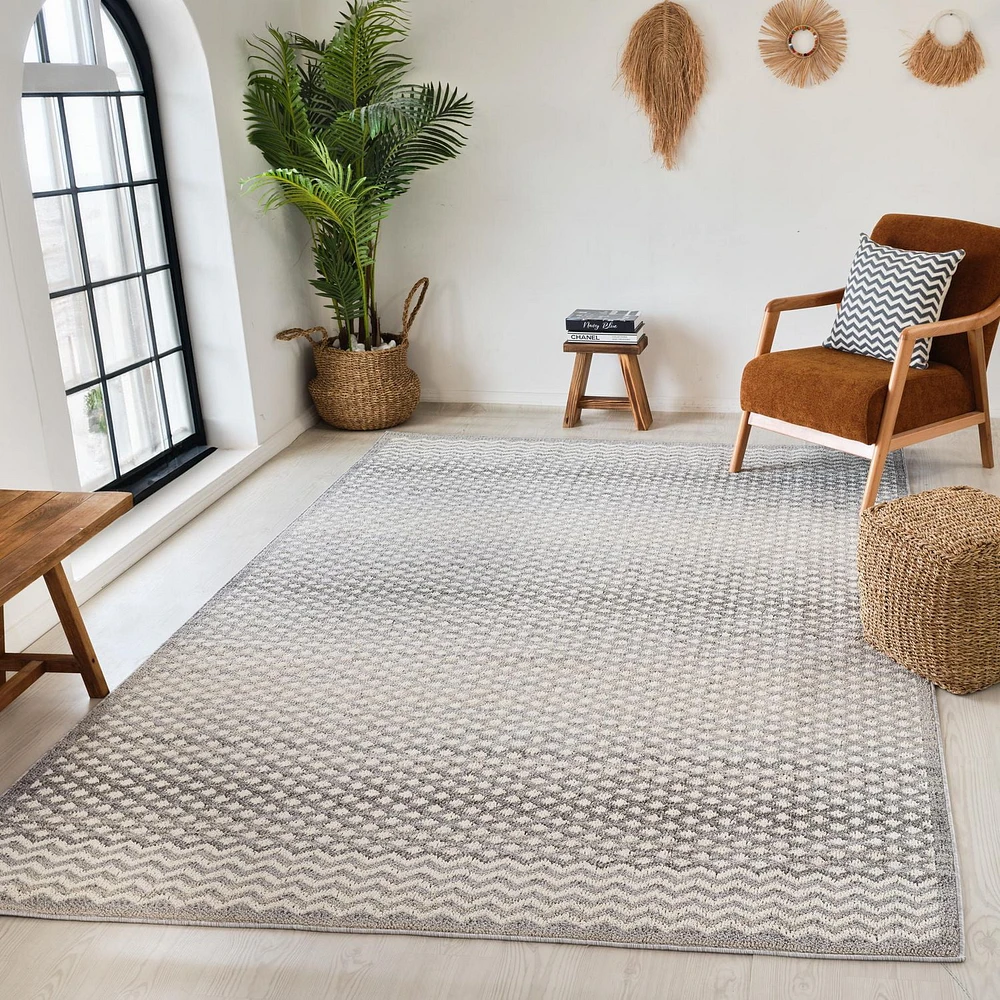 Tapis d'intérieur marocain Branch Jules, gris beige, géométrique - Salon, chambre, salle à manger et cuisine<br>