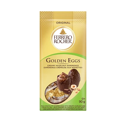 Ferrero Rocher® Golden Eggs, œufs enrobés de chocolat au lait, avec une garniture crémeuse aux noisettes et au cacao, œufs de Pâques 10 chocolats, 90 g