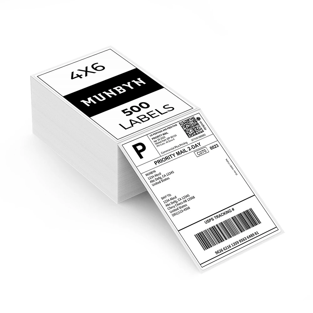 MUNBYN Thermal Direct Shipping Label (Pack of 500 4x6 Per Fanfold Labels)
